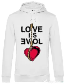 Hoodie barbat cu gluga Love is evil Alb