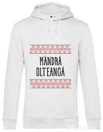 Hoodie barbat cu gluga Mandra olteanca Alb