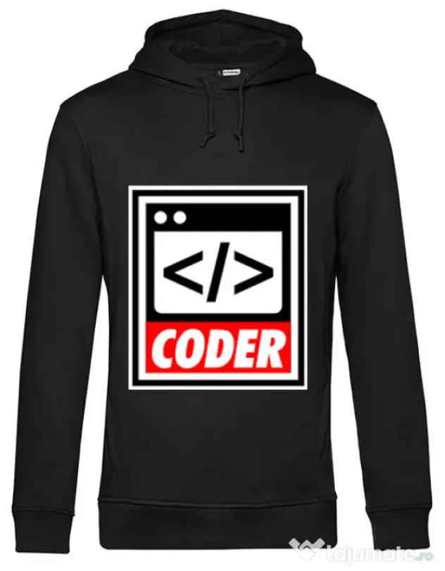 Hoodie barbat cu gluga Coder Negru