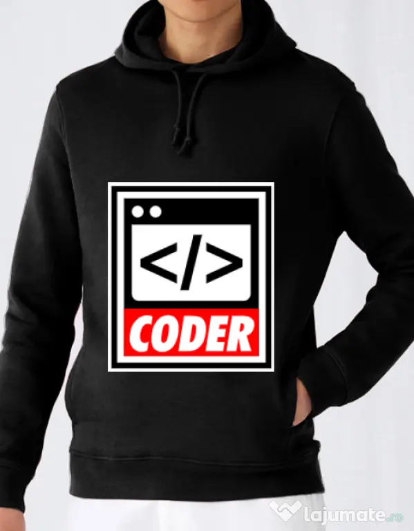 Hoodie barbat cu gluga Coder Negru