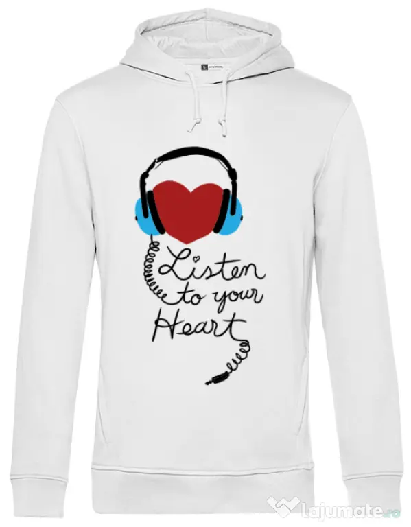 Hoodie barbat cu gluga Listen to your heart Alb