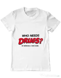 Tricou ADLER barbat Who needs drugs Alb
