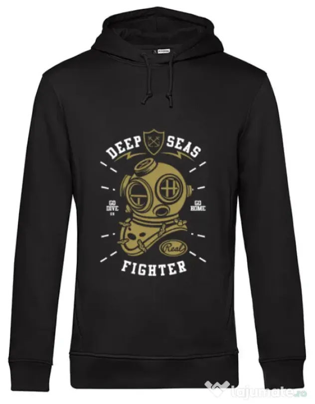 Hoodie barbat cu gluga Deep Seas Fighter Negru