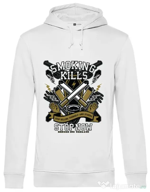 Hoodie barbat cu gluga Smoking Kills Alb