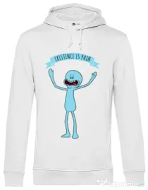 Hoodie barbat cu gluga Existence is pain Alb