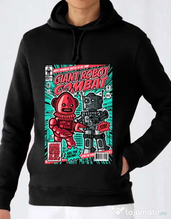 Hoodie barbat cu gluga Giant robot combat Negru