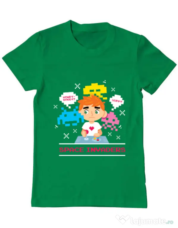 Tricou ADLER barbat Space Invader Verde mediu