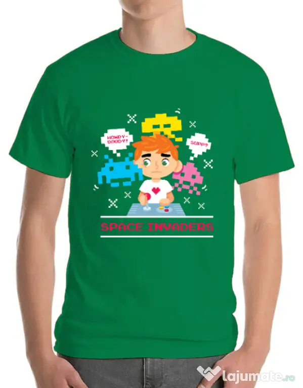 Tricou ADLER barbat Space Invader Verde mediu