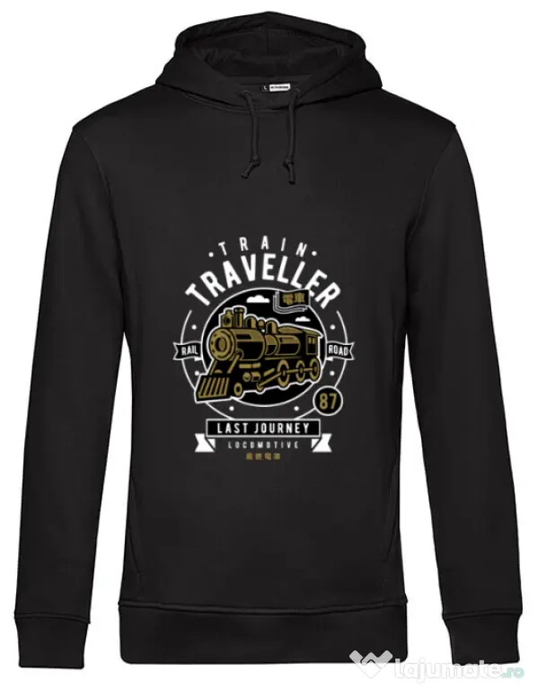 Hoodie barbat cu gluga Train Traveller Negru