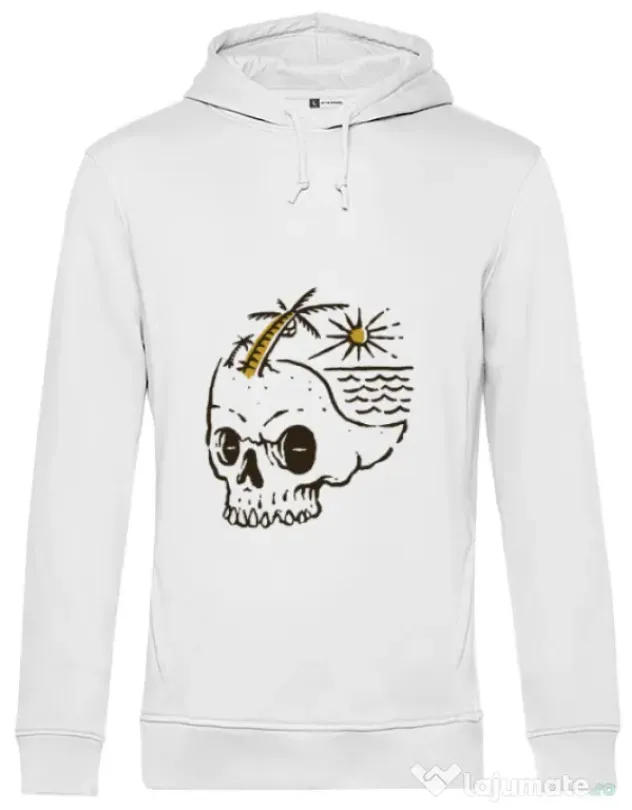 Hoodie barbat cu gluga Skull Island Alb