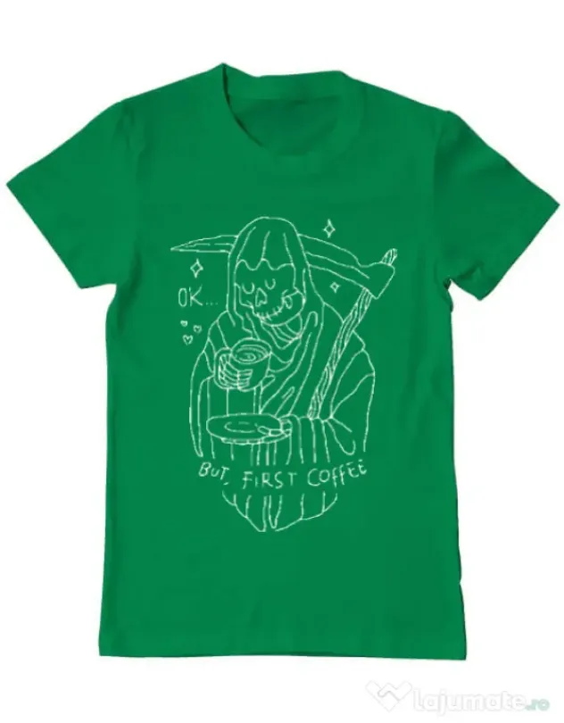 Tricou ADLER barbat OK But First Coffee Verde mediu