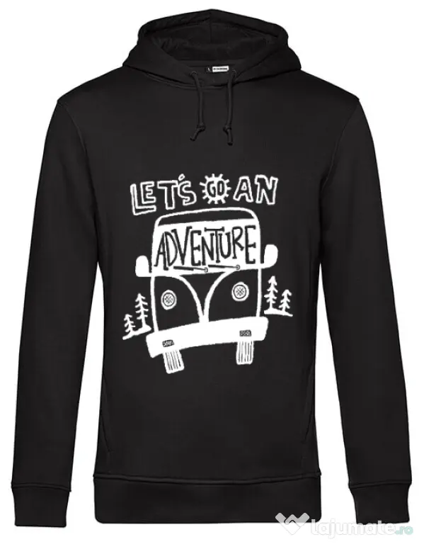 Hoodie barbat cu gluga Lets Go an Adventure Negru