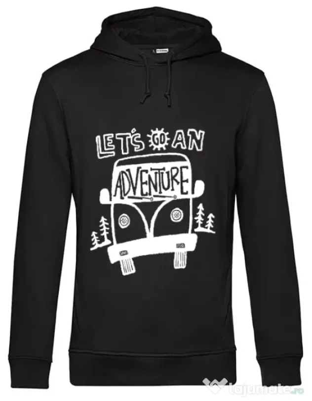 Hoodie barbat cu gluga Lets Go an Adventure Negru