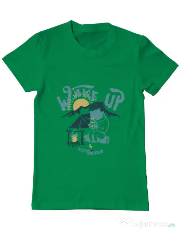 Tricou ADLER barbat Wake up and drink a coffee Verde mediu