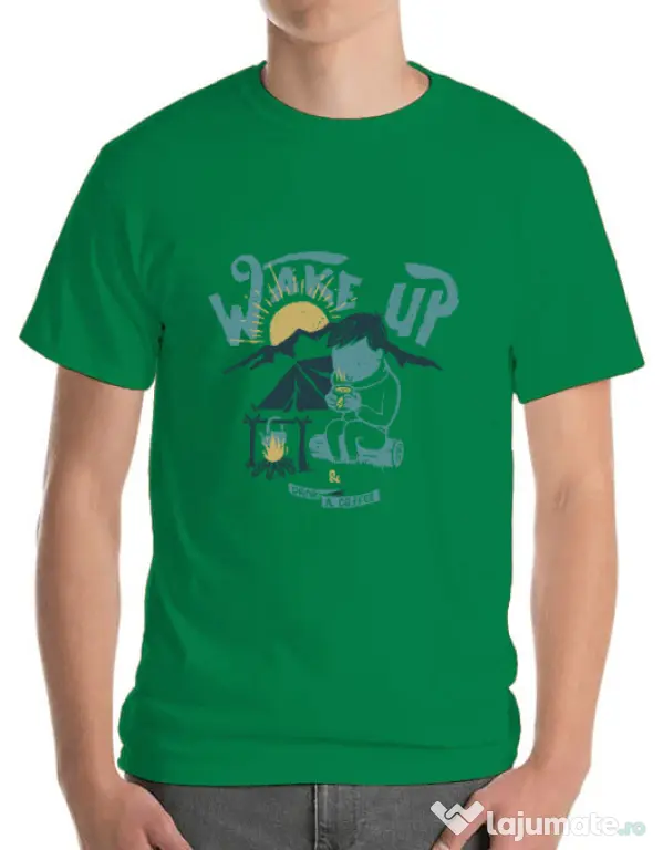 Tricou ADLER barbat Wake up and drink a coffee Verde mediu