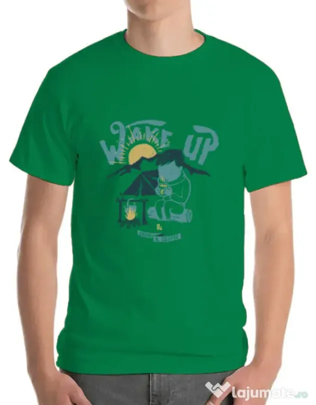 Tricou ADLER barbat Wake up and drink a coffee Verde mediu