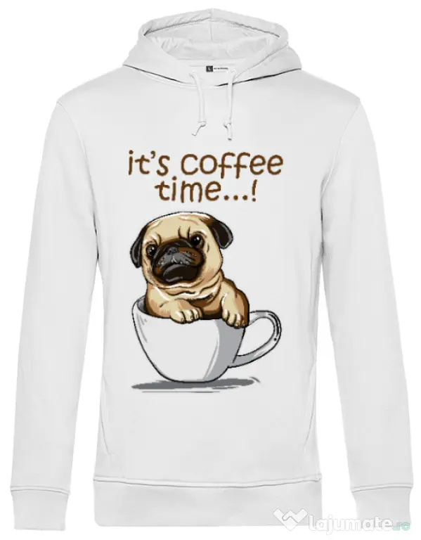 Hoodie barbat cu gluga Its Coffee Time Alb