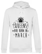 Hoodie barbat cu gluga Queens are born in March Alb