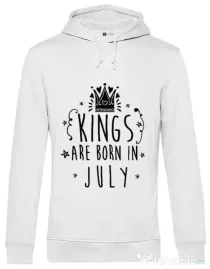 Hoodie barbat cu gluga Kings are born in July Alb