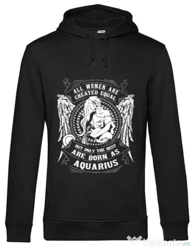 Hoodie barbat cu gluga The best women are born as Aquarius Negru