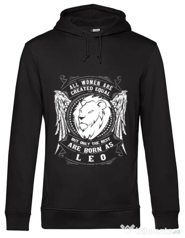 Hoodie barbat cu gluga The best women are born as Leo Negru