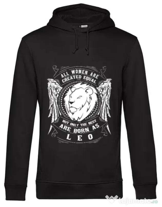 Hoodie barbat cu gluga The best women are born as Leo Negru