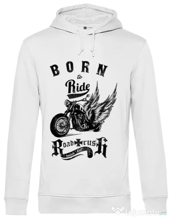 Hoodie barbat cu gluga Born to ride Alb