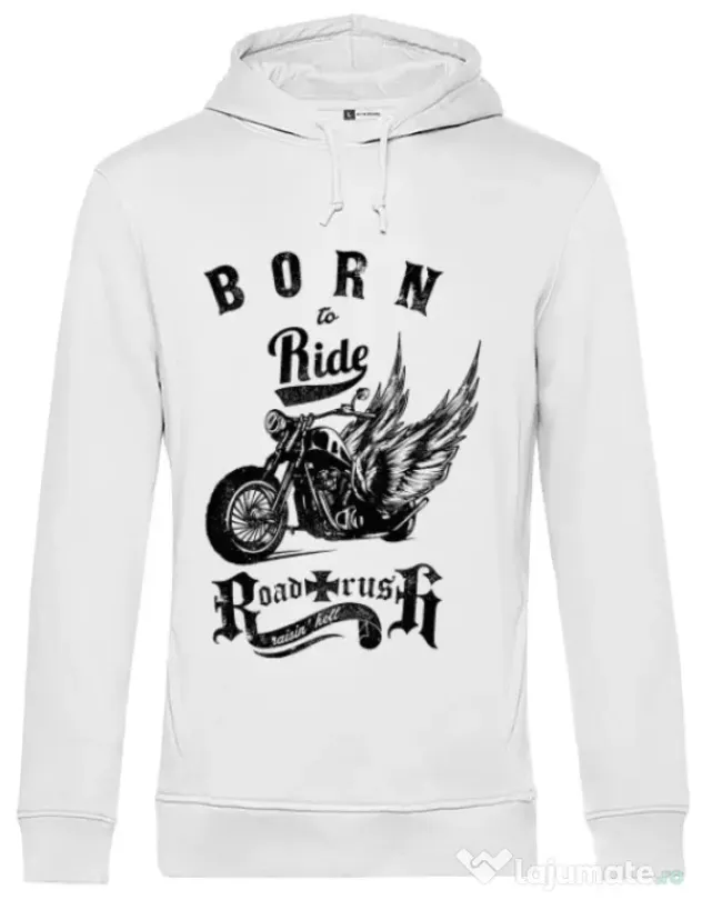 Hoodie barbat cu gluga Born to ride Alb