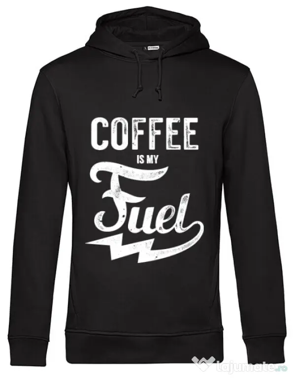 Hoodie barbat cu gluga Coffee is my fuel Negru