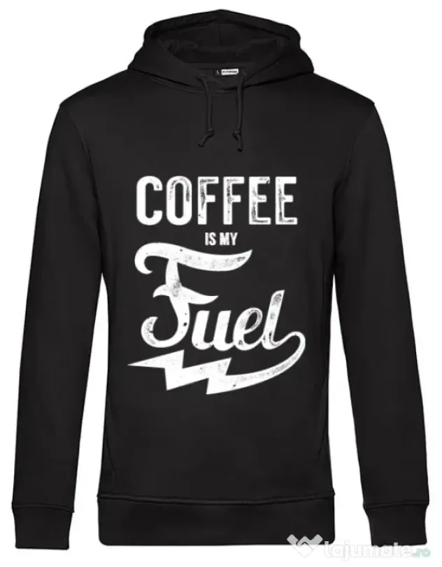 Hoodie barbat cu gluga Coffee is my fuel Negru