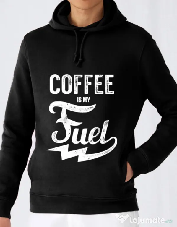 Hoodie barbat cu gluga Coffee is my fuel Negru