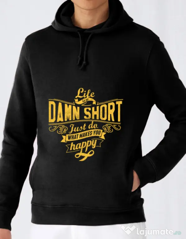 Hoodie barbat cu gluga Life is so damn short Negru