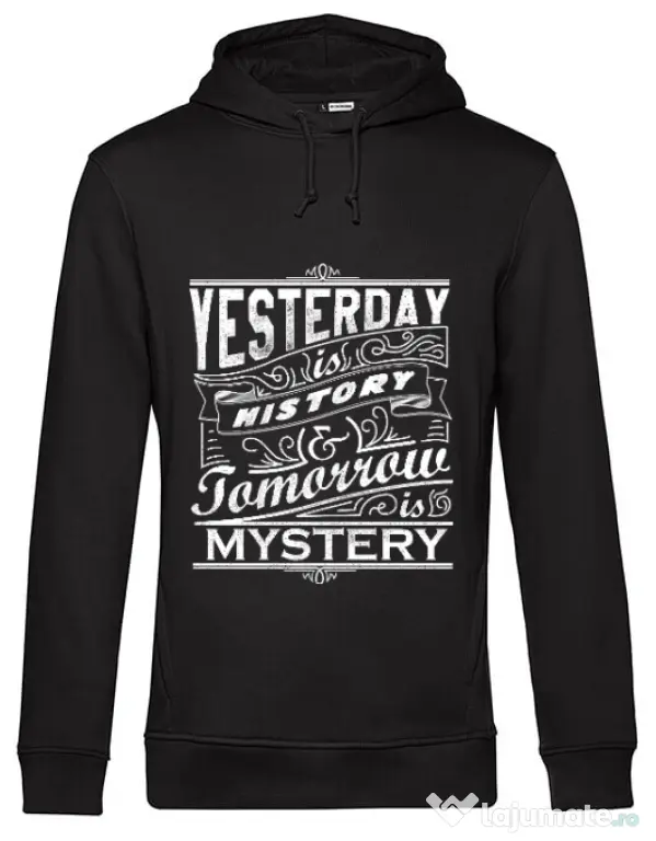 Hoodie barbat cu gluga Yesterday is history Negru