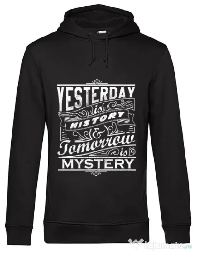 Hoodie barbat cu gluga Yesterday is history Negru