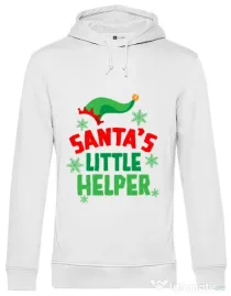 Hoodie barbat cu gluga Santas little helper Alb