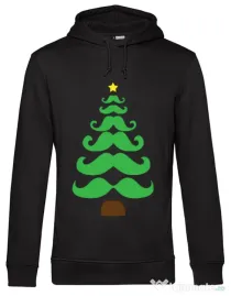 Hoodie barbat cu gluga Moustache Christmas tree Negru