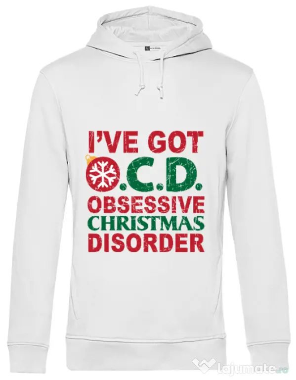 Hoodie barbat cu gluga Obsessive Christmas Disorder Alb