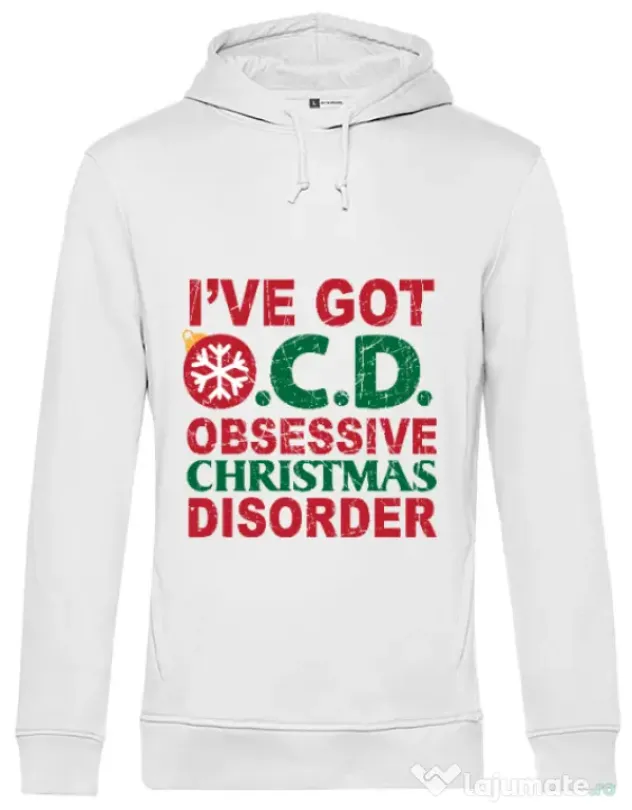 Hoodie barbat cu gluga Obsessive Christmas Disorder Alb