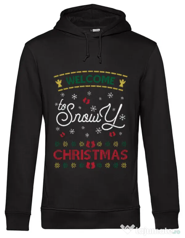 Hoodie barbat cu gluga Snowy Christmas Negru