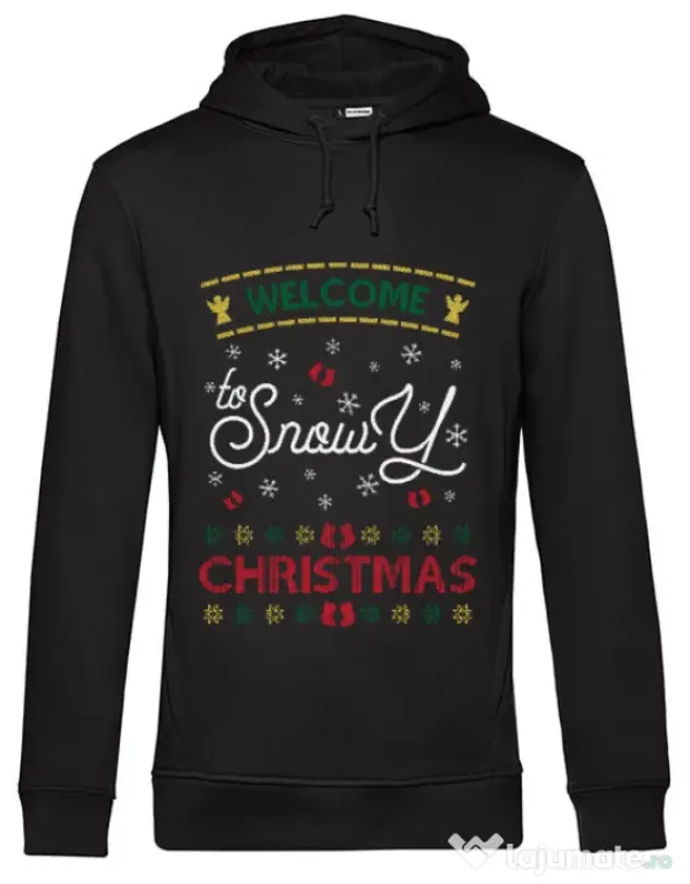 Hoodie barbat cu gluga Snowy Christmas Negru