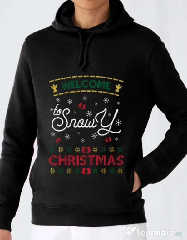 Hoodie barbat cu gluga Snowy Christmas Negru