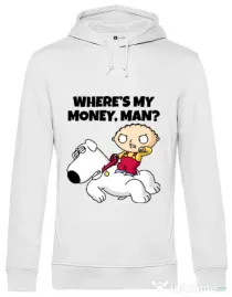 Hoodie barbat cu gluga Where s my money Alb