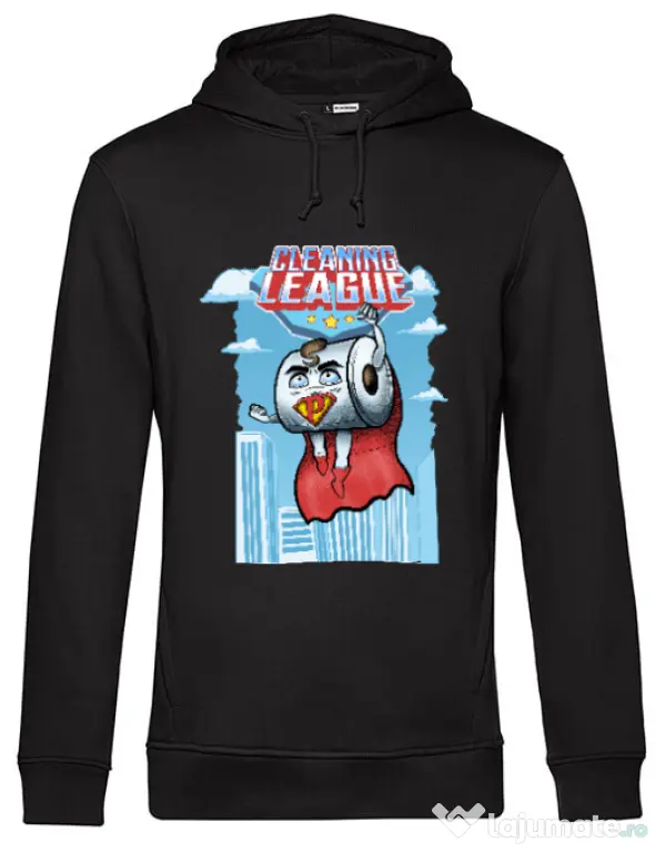 Hoodie barbat cu gluga Cleaning league toilet paper Negru
