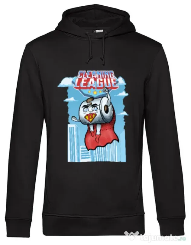 Hoodie barbat cu gluga Cleaning league toilet paper Negru