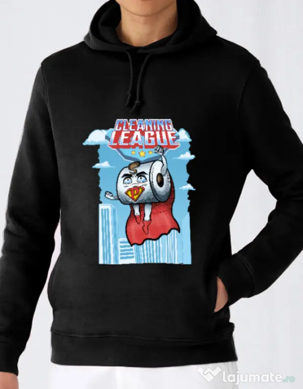 Hoodie barbat cu gluga Cleaning league toilet paper Negru
