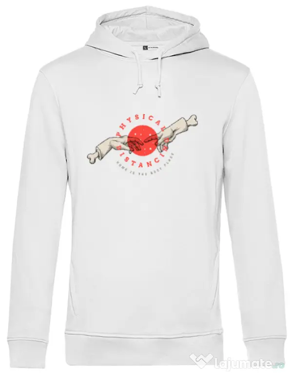 Hoodie barbat cu gluga Physical distance Alb