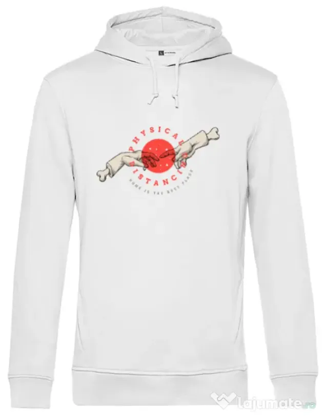 Hoodie barbat cu gluga Physical distance Alb