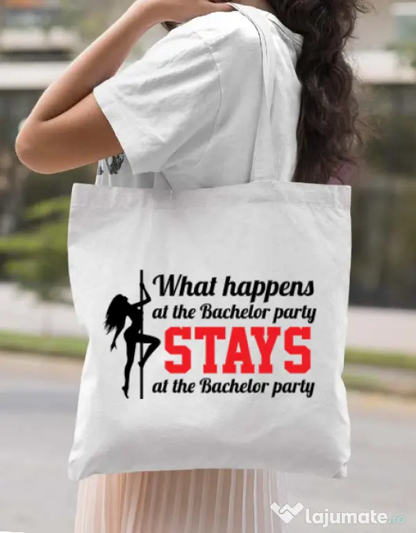 Sacosa personalizata Petrecerea burlacilor Bachelor party Alb