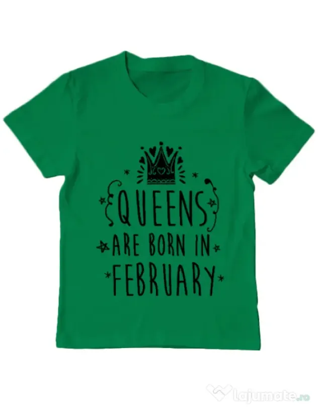 Tricou ADLER copil Queens are born in February Verde mediu