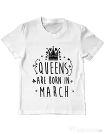 Tricou ADLER copil Queens are born in March Alb